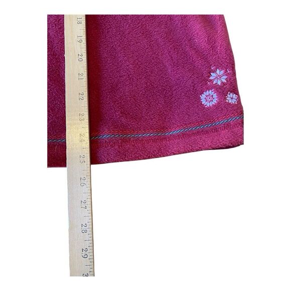 Croft & Barrow Red Fleece Jacket White Snowmen Green Fur Trees Snowflakes Size L - Picture 11 of 11